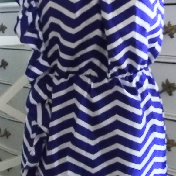 Chevron One Shoulder Ruffle Mini Dress - Picture 14 of 14